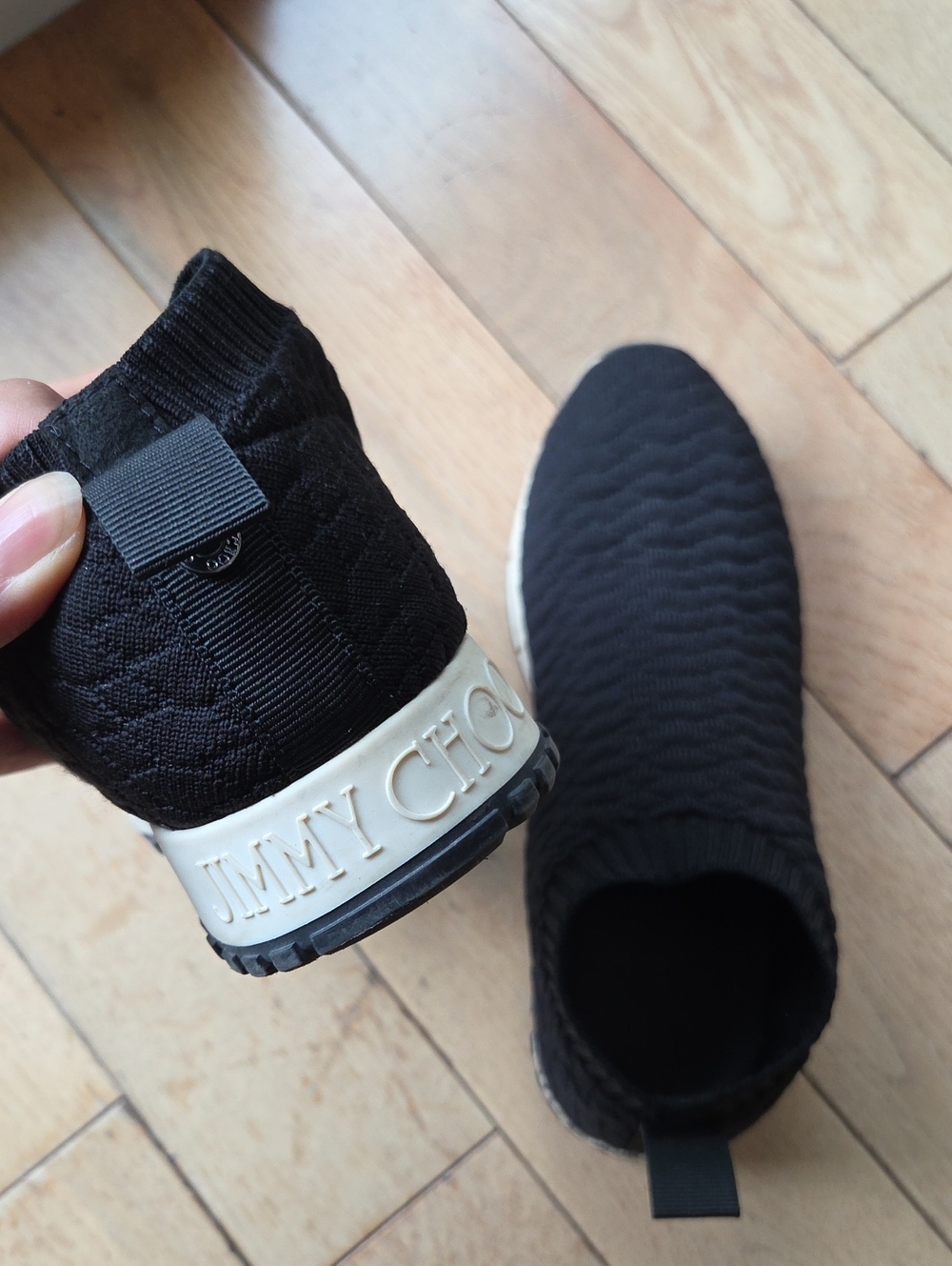 Jimmy Choo Kids Black Knit Slip-On Sock Sneakers with Logo Heel